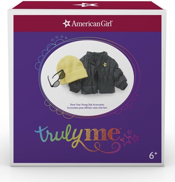 American Girl Truly Me 18-inch Doll Accessories Black Puffer Jacket, Yellow Knit Beanie, and Sunglasses, For Ages 6+