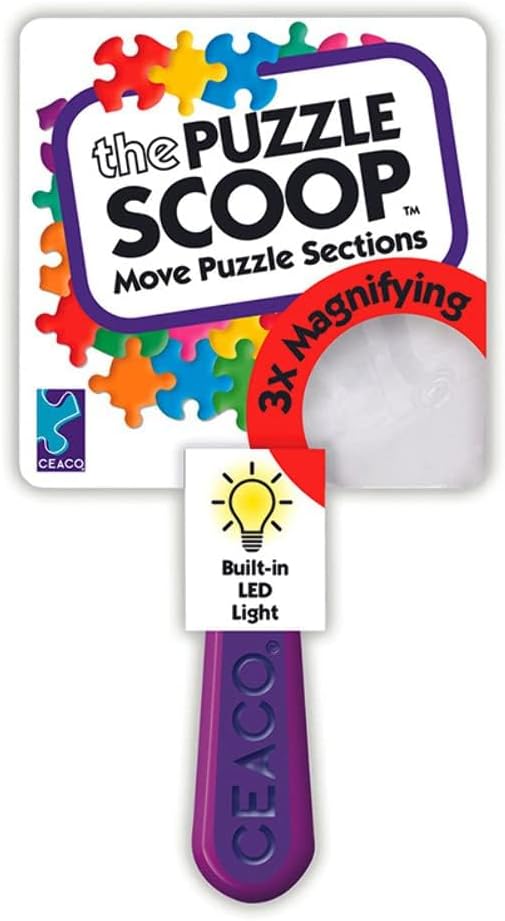 Ceaco Puzzle Scoop with LED Light & 3X Magnifier – Jigsaw Puzzle Accessory for Lifting & Moving Sections, Low Vision Aid, Puzzle Tool Gift for Adults & Seniors