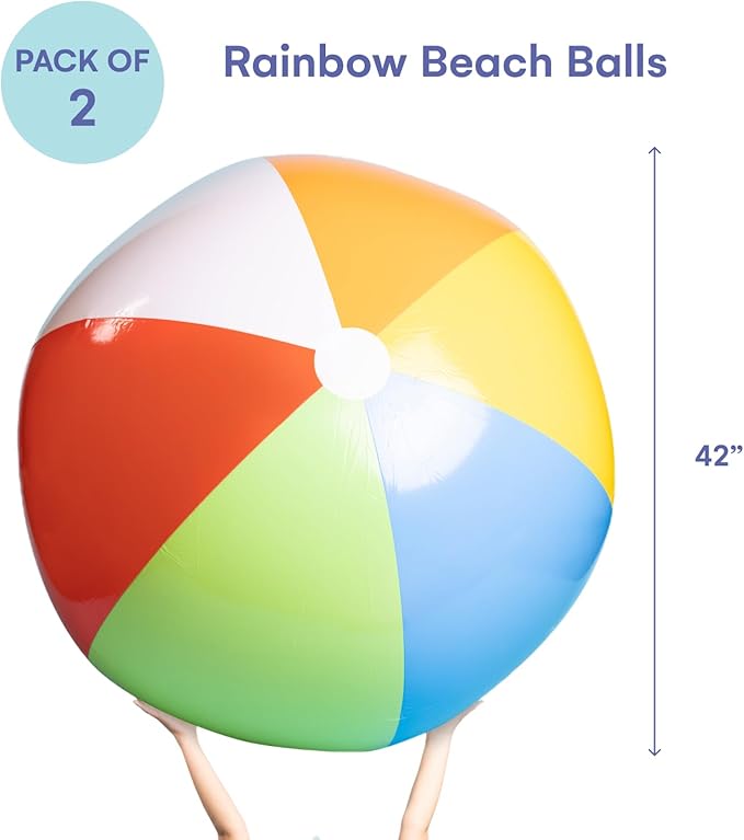 Top Race 2-Pack Giant Beach Balls 42-Inch Inflatable Pool Balls for Swimming and Outdoor Fun - Multicolor Big Shiny Ball for Beach Party and Summer Games