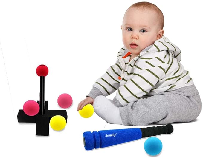 Aoneky Soft Foam T Ball Set for Toddlers 1-3 Years, Mini Baseball Toy with Carry Bag, Safe First Baseball Toy for Boys Girls, Indoor Outdoor Toddler Toys Gifts (Blue)