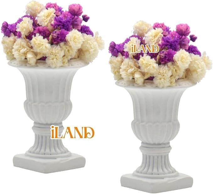 iLAND Miniature Dollhouse Accessories, 2pcs Dollhouse Plants w/Dry Flowers (2pcs Mini Urn Planters w/Flowers)