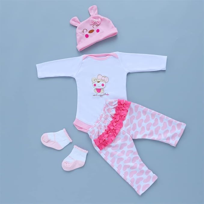 ZIYIUI Reborn Baby Dolls Clothes Reborn Doll Clothe 4pcs Pink Set Reborn Dolls Outfit Accessories for 17-22 Inch Newborn Baby Doll Boy&Girl