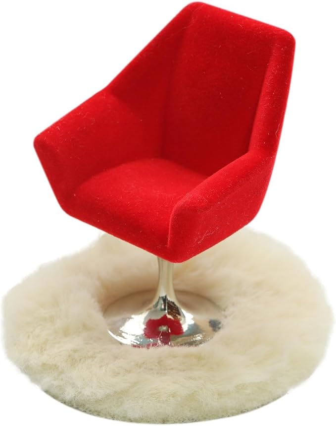 iLAND Dollhouse Furniture and Accessories Set, Miniature Swivel Chair & Carpet Modern for Dollhouse Livingroom (Red)