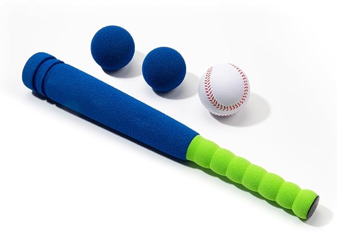 CeleMoon Soft Foam Kids Baseball Bat Toy Set with 3 Balls, 16.5 Inch [Mini Size] for Toddlers Ages 3+, Indoor Outdoor Sport TBall Playing Game, Blue