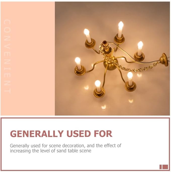 DOITOOL 2Pcs Mini Ceiling Lamp Model Tiny Luminous Hanging Chandelier for Dollhouse DIY Accessories 5.31X2.95X2.95 Inch Miniature Lighting for Doll House Decoration