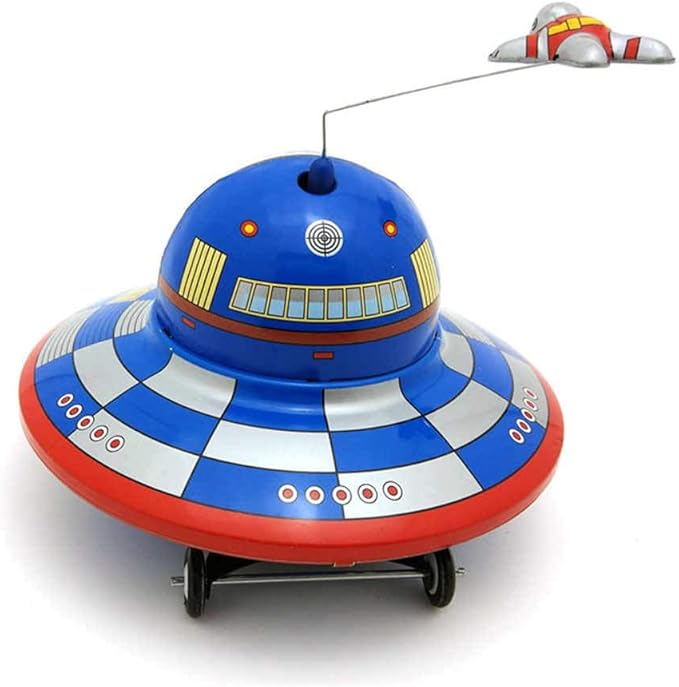 Charmgle Small Spaceship Toy Classic Tin Toy Wind-Up Toy, Spacecraft Playthings Adult Collection Toy Novelty Xmas Gift Bar Home Decor