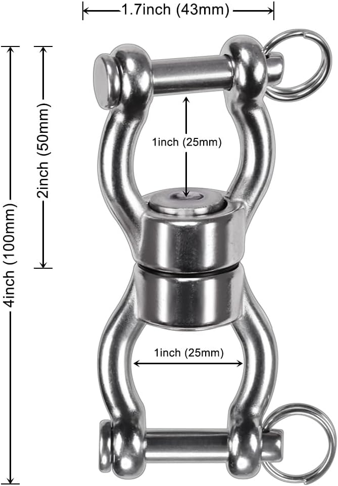 SELEWARE Silent Bearing Swing Swivel, 360° Rotational Device Hanging Accessory with Removeable Buckle for Tree Swing, Hammock Chair, Climbing Rope, Yoga, Kids Swing Swivel 1202LB Capacity