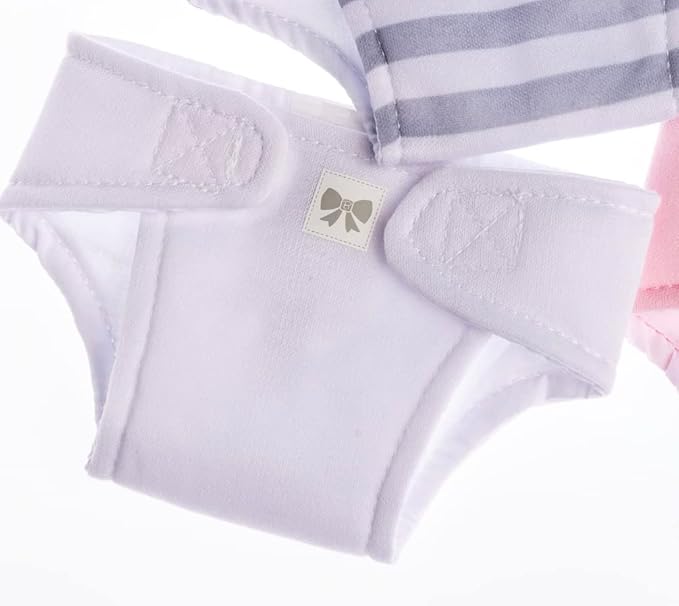 JC Toys Baby Doll 4 Pack Fabric Diapers | Washable, Reusable, Adjustable Eco Diapers | Fits Dolls 14 to 18 inch in Pink/White/Grey