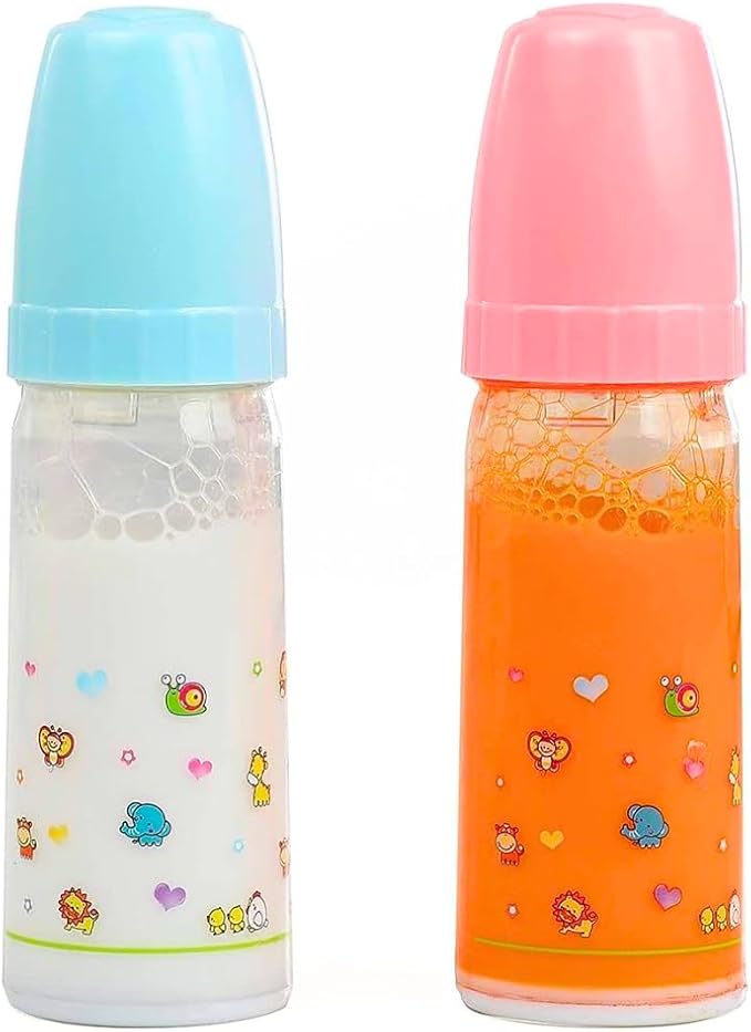 Mommy & Me Toy Magic Baby Doll Bottles with Disappearing Milk and Juice – Play Doll Feeding Set of 2