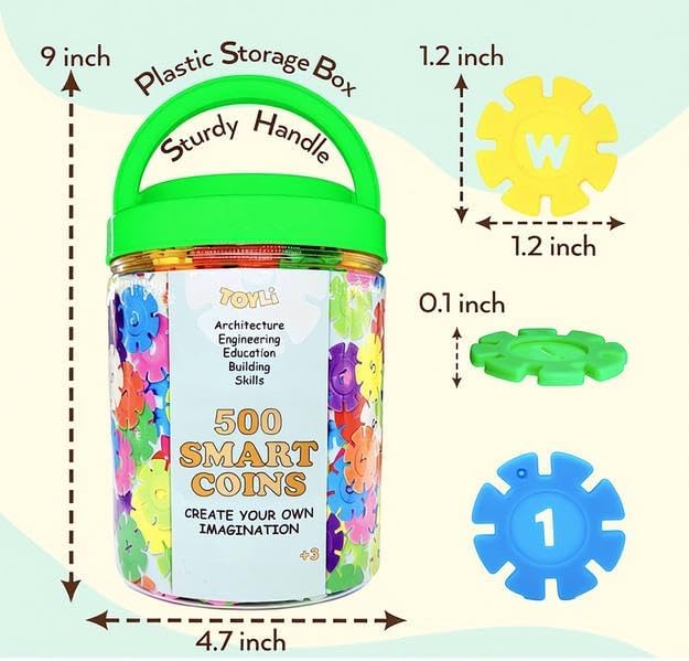 Smart Coins 500 Pieces Interlocking Discs Set, Kids STEM Toys, Kindergarten Classroom Must Haves