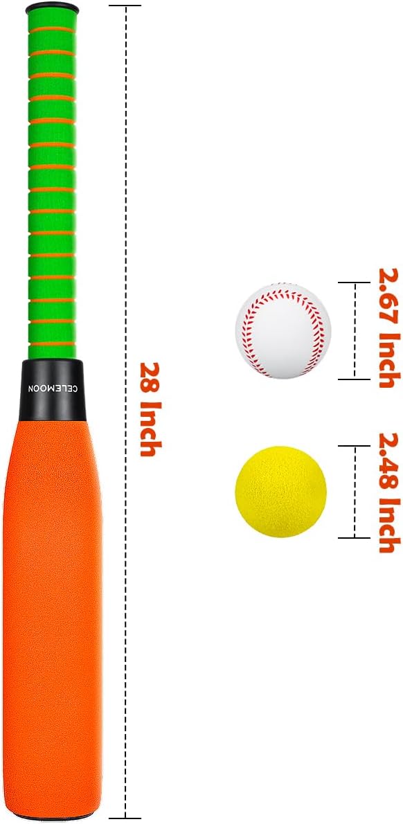 CeleMoon 22 Inch Foam Baseball Bat with 6 Soft Balls for Kids Toddlers Youths Outdoor Indoor Sport T Ball Game Playing
