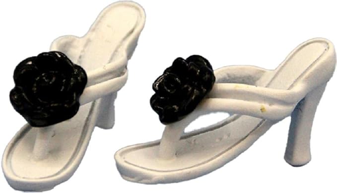 Melody Jane Dolls Houses Dollhouse White High Heels Black Roses Miniature Ladies Shoe Shop Accessory