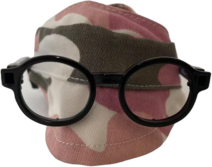 for Labubu Doll Accessories Set, 4 Colors Options Camouflage Bucket Hat and Black Sunglasses Frame(no Lenses) Casual Cap (Camouflage Pink)