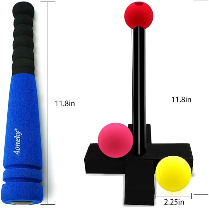 Aoneky Soft Foam T Ball Set for Toddlers 1-3 Years, Mini Baseball Toy with Carry Bag, Safe First Baseball Toy for Boys Girls, Indoor Outdoor Toddler Toys Gifts (Blue)