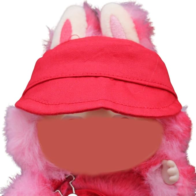 for Labubu Doll Accessories Set, 4 Colors Options Camouflage Bucket Hat and Black Sunglasses Frame(no Lenses) Casual Cap (Red)