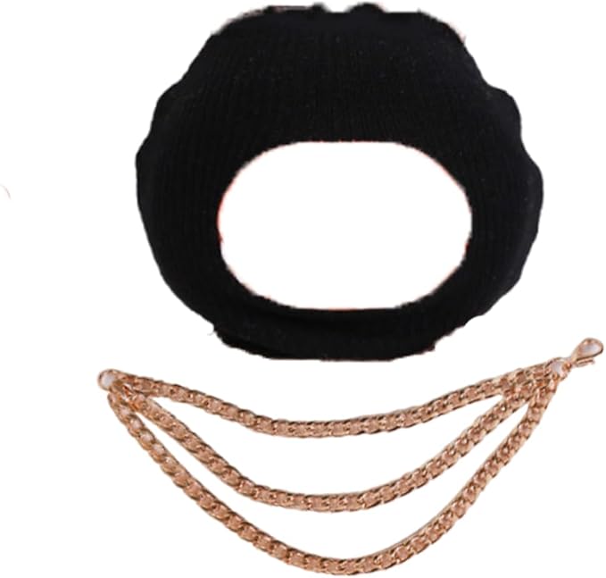 Funny Hip-Hop Outfit for 17cm Dolls - Black Balaclava Ski Mask & Triple Layered Gold Chain, Cool Streetwear Costume Compatible with Vinyl Face Pendant (No Doll)(Style-Z)