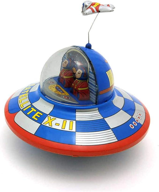 Charmgle Small Spaceship Toy Classic Tin Toy Wind-Up Toy, Spacecraft Playthings Adult Collection Toy Novelty Xmas Gift Bar Home Decor