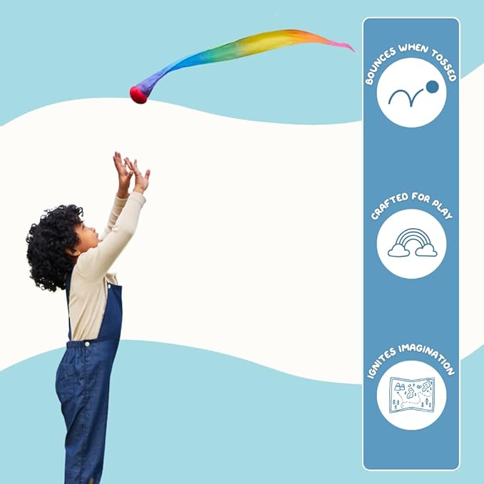 Sarah's Silks - Skytail - Waldorf Toys for Kids, 35" Long, Safe for Outdoor and Indoor Use - Rainbow Comet