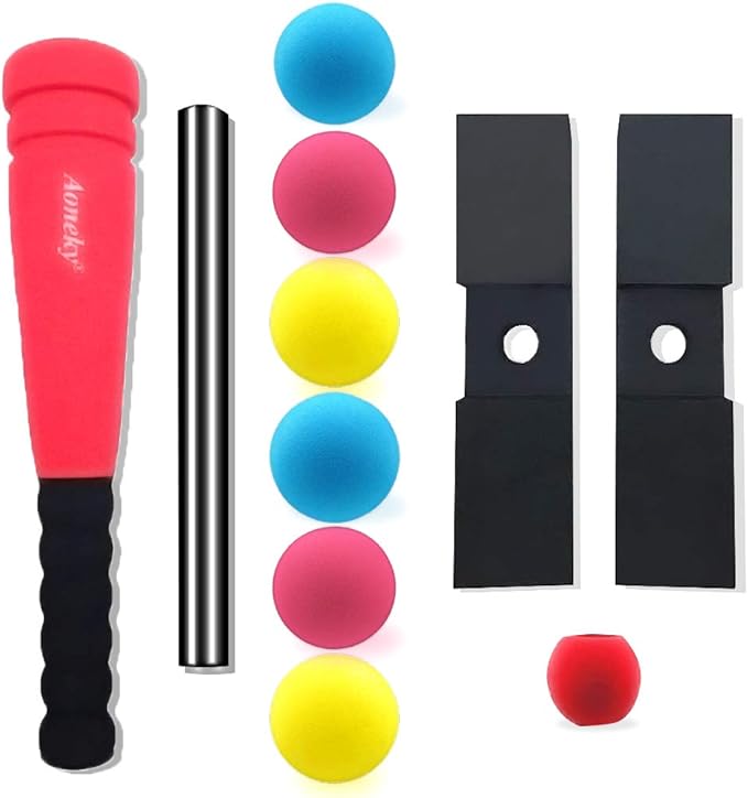 Aoneky Foam Tball Set for Toddlers 1-3 Years - First Baseball Toy with Soft Foam Bat & Balls, Stable Tee & Carry Bag, Indoor Outdoor Gift for Kids (Red)