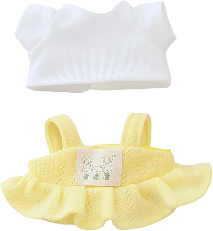Clothes for Lu bubu 17cm Dolls Accessories (No Doll), Kawaii Skirt Outfit Set 2 Pieces for 17cm Dolls Suit, Stylish Dress Up Flower Dolls Clothing Set Replacement Yellow