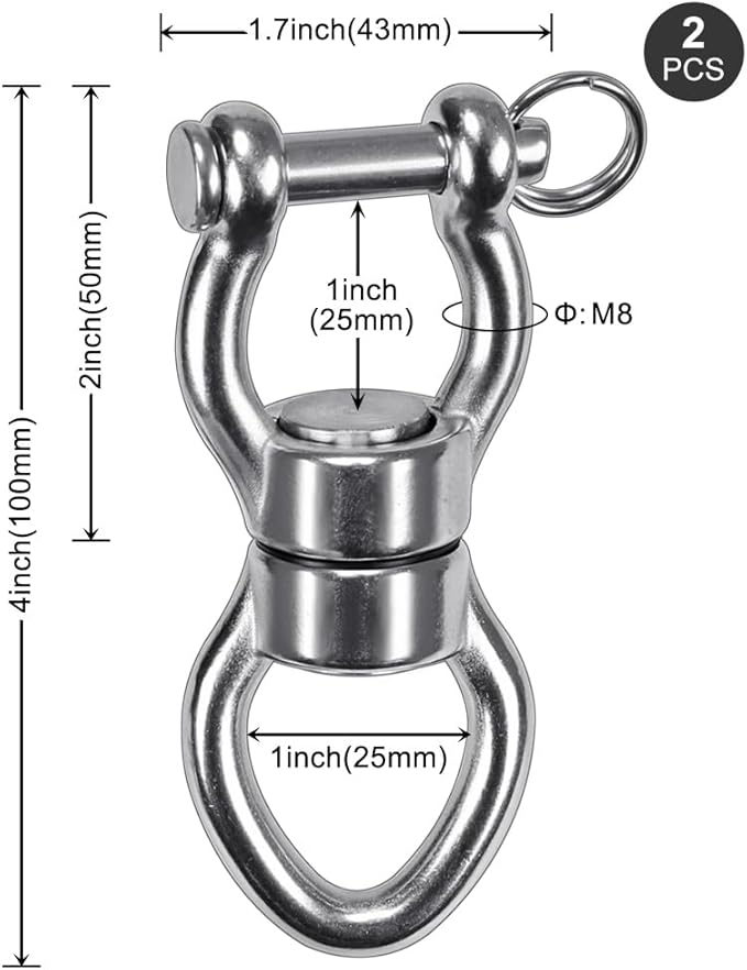 SELEWARE Silent Bearing Swing Swivel, 360° Rotational Device Hanging Accessory with Removeable Buckle for Tree Swing, Hammock Chair, Climbing Rope, Yoga, Kids Swing Swivel 1200LB Capacity, 2 Pack