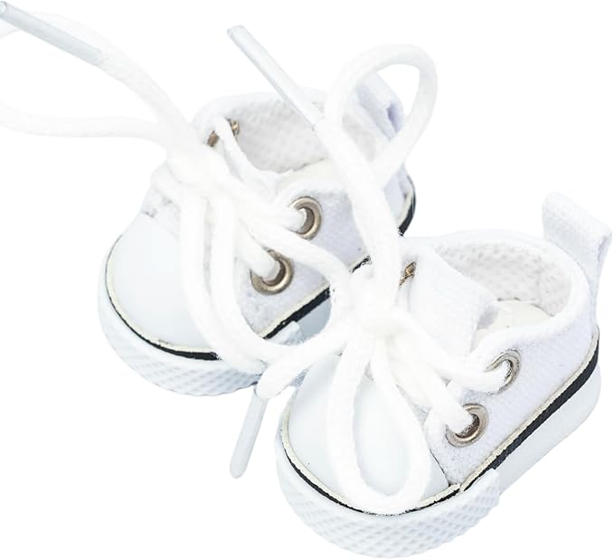 Mini Doll Shoes, 1 Pair Cute Lace Up Canvas Sneakers Compatible for 17cm/15cm Doll Shoes Toy Outfit Accessories (White)