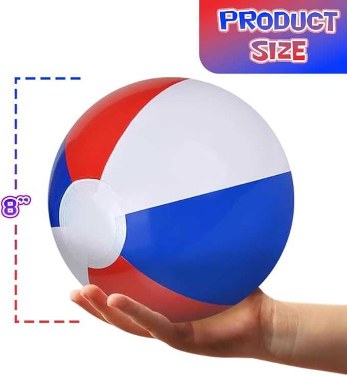 ArtCreativity 8" Patriotic Beach Balls for Kids (Pack of 12) Inflatable Summer Toys for Boys and Girls, Decorations for Hawaiian, July 4th Pool Party Favors