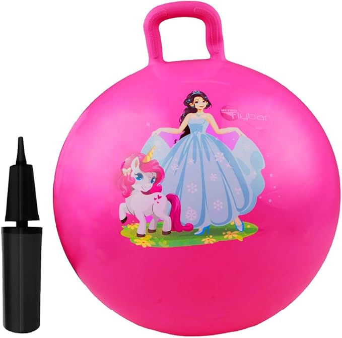 Flybar Hopper Ball for Kids, Inflatable Bouncy Ride-On Ball w/Handle for Indoor & Outdoor Active Play, Includes Pump, Jump Ball Toy for Boys & Girls, Supports Up to 185 lbs, Ages 6+, 22-Inch, Medium