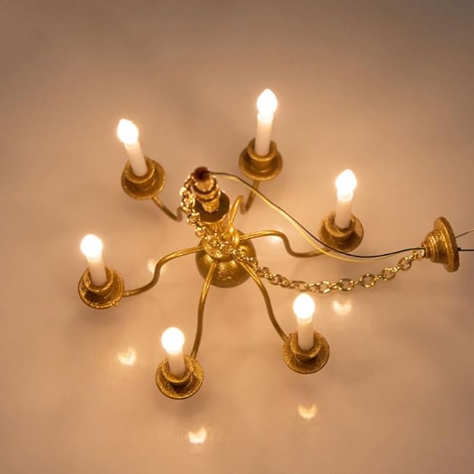 DOITOOL 2Pcs Mini Ceiling Lamp Model Tiny Luminous Hanging Chandelier for Dollhouse DIY Accessories 5.31X2.95X2.95 Inch Miniature Lighting for Doll House Decoration