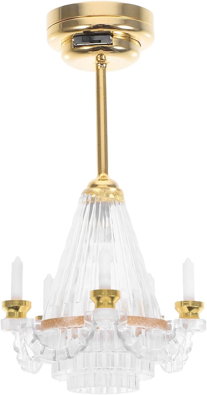 TOYANDONA Dollhouse Chandelier - 1/12 Scale Doll House Ceiling Lamp Miniature Dollhouse Lights Led Battery Operated for Doll House Accessories Mini Museum Lights Decorations