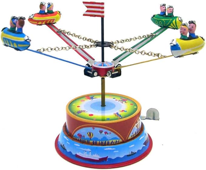 Charmgle Funny Wind-Up Rotating Spaceship Game Tin Toys Amusement Park Theme Novelty Christmas Party Favors