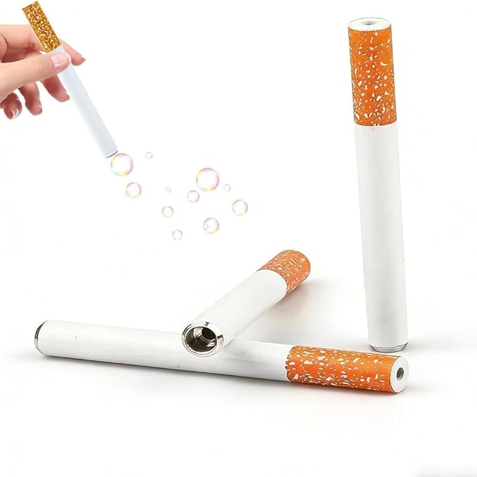 Novelty Bubbl-e Cigarett-e Toy, Realistic Fake Bubble Blower for Stress Relief, Fake Cigarettes Mini Bubble Fun Desk Fidgets for Men Women (5Pcs with Solution)