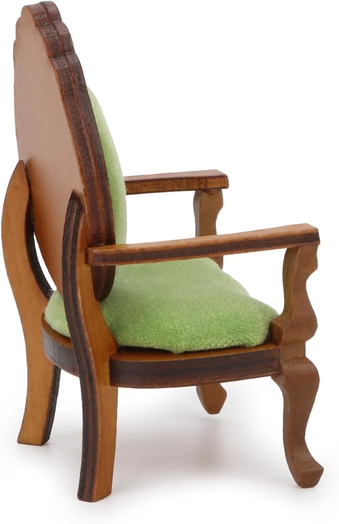 Dollhouse Chair Miniature Furniture Retro Vintage Chair Wooden Accessories 1:12 Chairs Upholstered Victorian Carved Armchair for Christmas Decoration Ornament (B)