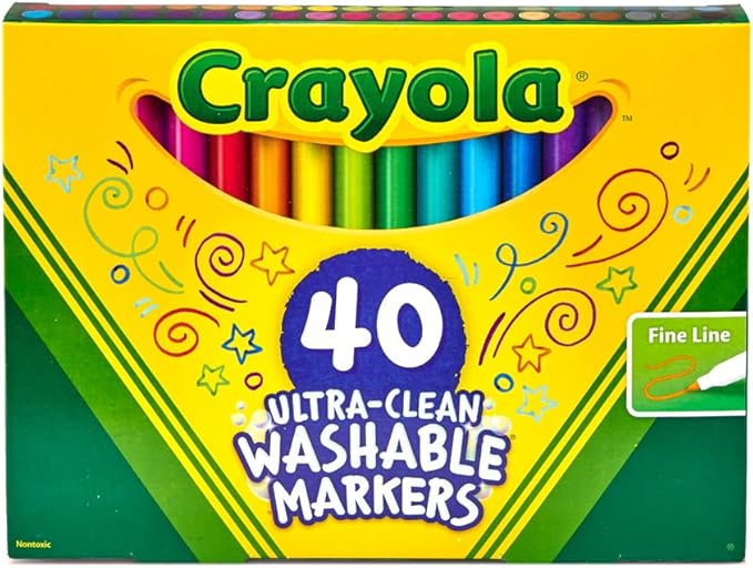 Crayola Ultra Clean Fine Line Washable Markers (40ct), Colored Markers for Kids, Fine Tip, Coloring Book Art Supplies, Gifts for Kids, Ages 3, 4, 5