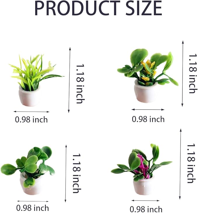 8Pcs 1/12 Scale Dollhouse Miniature Plants, Artificial Potted Greenery Tiny Flower Pots for DIY Crafts & Fairy Garden Micro Landscape Decoration (MiniPlantPot)