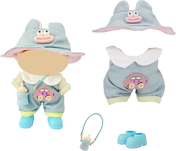 Ezcora Macaron Style Doll Clothes Set for 17cm Dolls, Include 5 Outfits with Hats, Shoes, Glasses and Mini Bags, Cute Dress Up Outfit for Doll Display, (No Dolls) (Macaron Style)