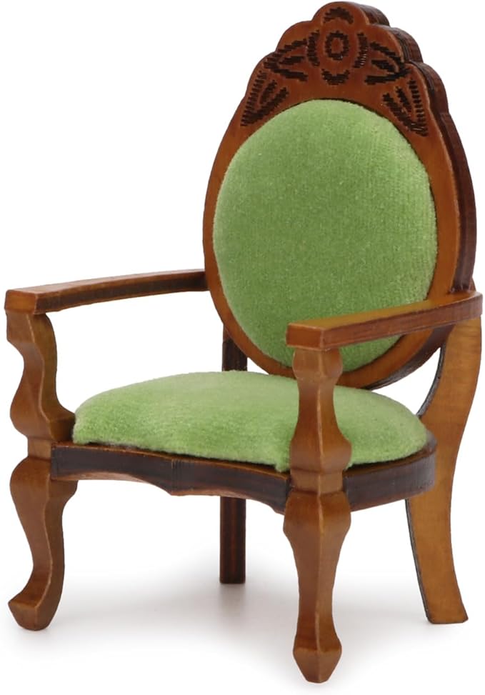 Dollhouse Chair 2PCS Miniature Furniture Retro Vintage Chair Wooden Accessories 1/12 Upholstered Victorian Carved Armchair for Christmas Decoration Ornament (B)