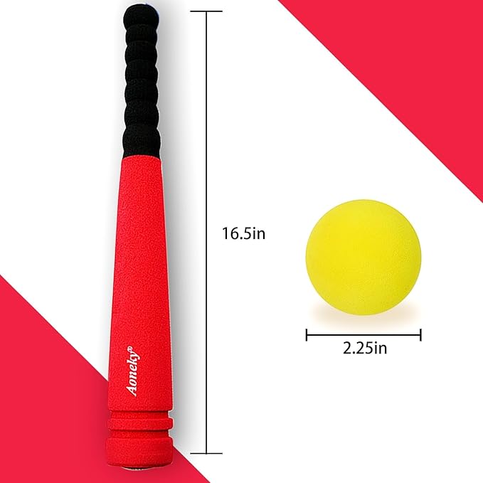 Aoneky Mini Foam Baseball Bat and Ball Set for Toddlers 1-3, Soft Safe Indoor Outdoor Toy for Kids Age 1 2 3 Years, 16.5 Inch Lightweight Batting Practice Toy, Gift for Boys Girls
