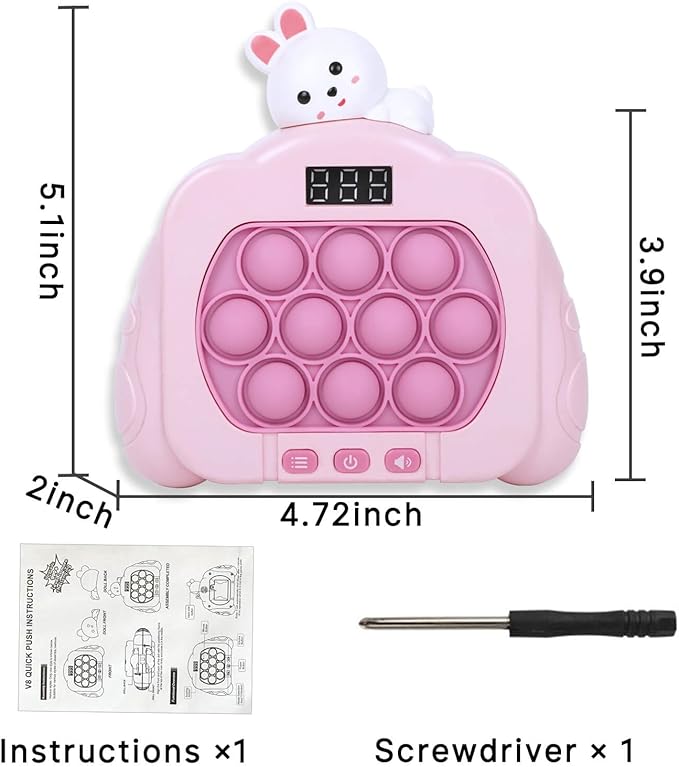Quick Push Pop Fidget Toys for Kids & Adults, 12 Game Modes Upgraded Light Up Fast Push Bubble Handheld Toy, Stress Relief Party Favors, Christmas & Birthday Gifts for 3-12 (Rabbit)