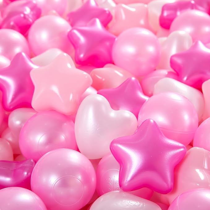 STARBOLO Star Ball Pit Balls for Toddlers -100 pcs Stars and Hearts for Kids Playpen BPA Free Crush Proof Plastic Balls for Baby Pool Party Banner, DIY Friendship Bracelet