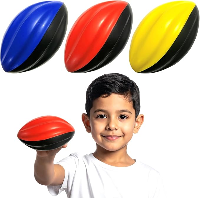 Mini Football 3-Pack - 5” Spiral Foam Football Small Footballs for Kids - Mini Footballs 3-Pack - Soft, Easy Grip Toddler (Red, Yellow, Blue)