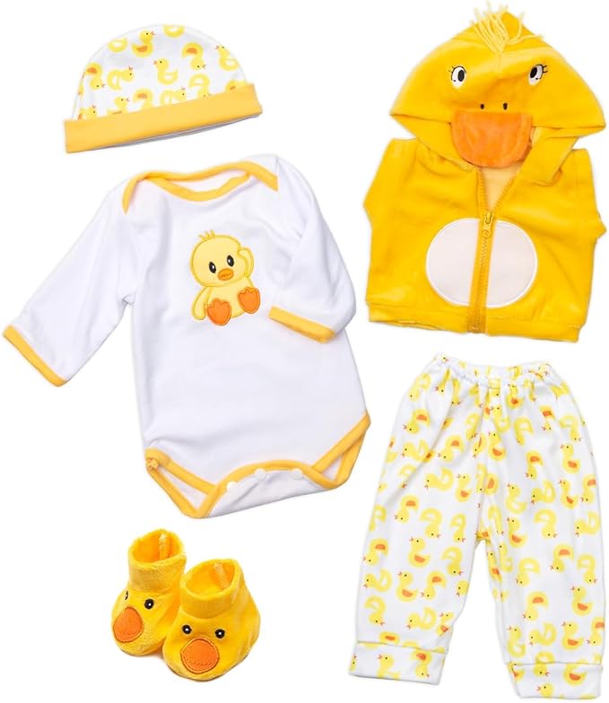 Reborn Baby Doll Clothes 17 inch Yellow Duck Outfits for 16-18 Inch Reborn Baby Doll Diaper Reusable Accessories 12 Pcs Set Backpack for Boys & Girls
