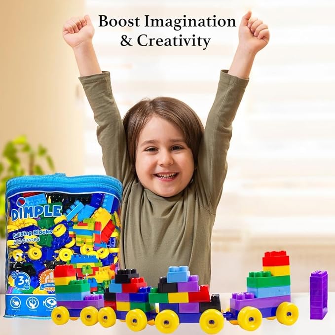 Dimple Large Building Blocks for Toddlers/Kids (600 Piece) Stackable, Multi-Colored, Interlocking Toys Safe, Non-Toxic Plastic Bright Colors, Waterproof Boys, Girls Age 3 for Kids