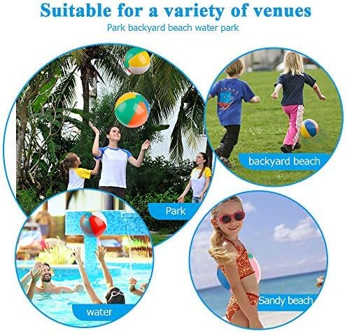 Coogam Inflatable Beach Ball Classic Rainbow Color Birthday Pool Party Favors Summer Water Toy Fun Play Beachball Game for Kid Boys Girls 8 to 12 Inches from Inflated to Deflated (10 PCS)