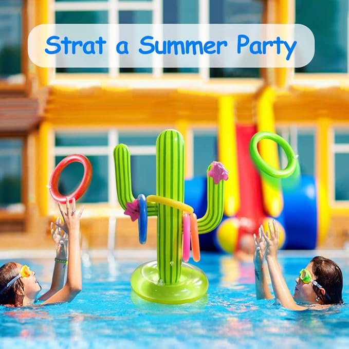3 Pack Inflatable Cactus Ring Toss Game Sets,Cactus Pool Game Toys Target Toss Floating Swimming Summer Game Toys for Mexican Fiesta Party Accessories Hawaiian Pool Beach Party Decoration Supplies