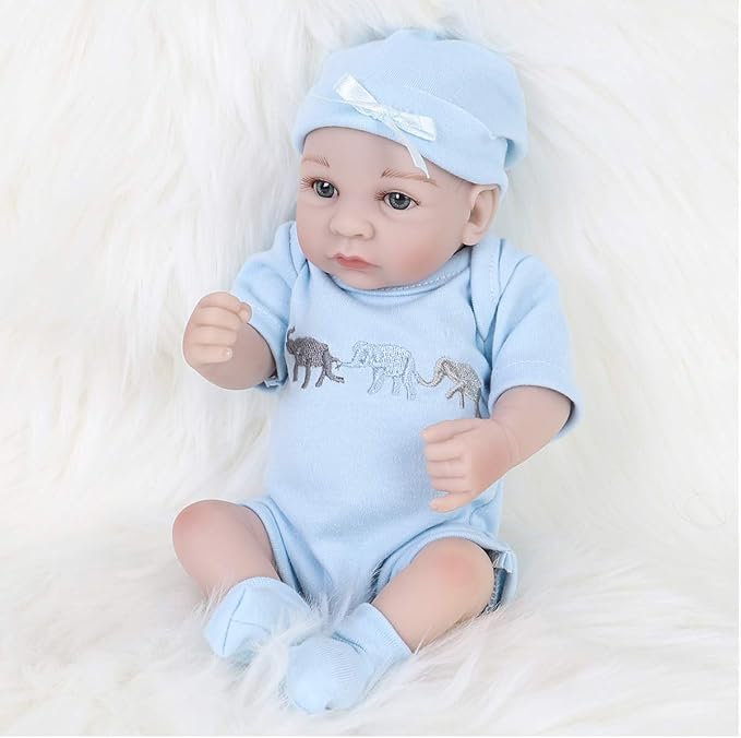 ENADOLL Reborn Baby Boy Doll Realistic Silicone Vinyl Baby 10 inch Lifelike Doll Gift Set for Ages 3+ (10 inch, Open Eyes Blue boy)
