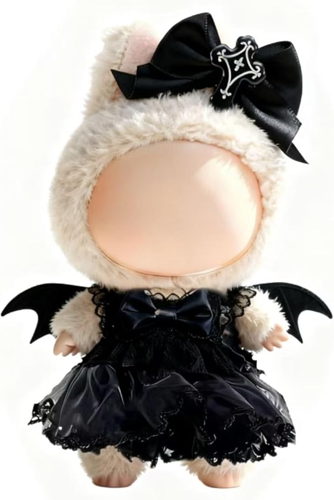 17cm Doll Clothes (NO Doll), Cute and Premium Dolls Outfit with Black Lace Dress with Devil Wings+Cross Bow (Black Dress)