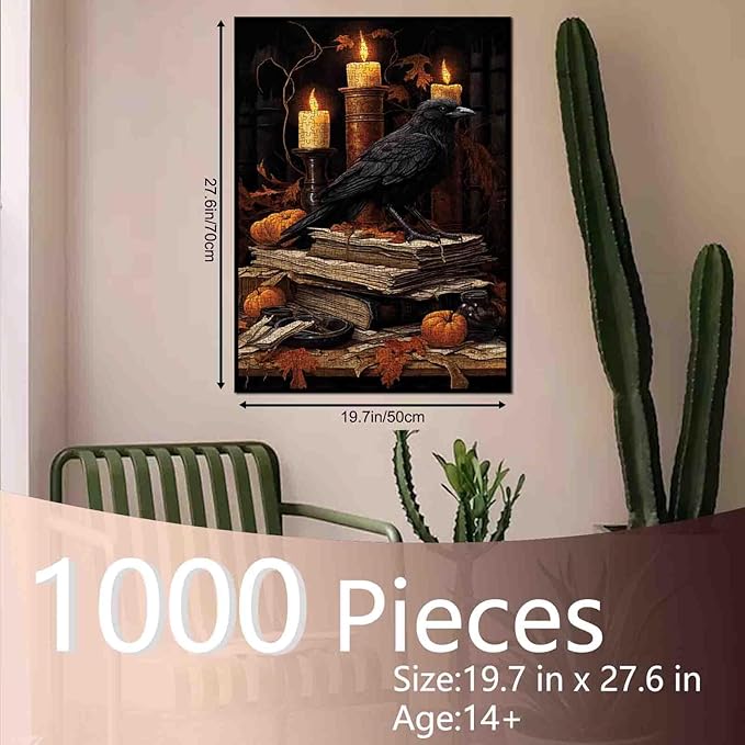 1000 Pieces Halloween Paper Puzzle for Adults Bird Candle Leaf Pumpkin Puzzles Unique Home Decor Gifts Birthday Party Toy for Men Women Elders Seniors Entertainment Toys 19.7 x 27.6 Inch