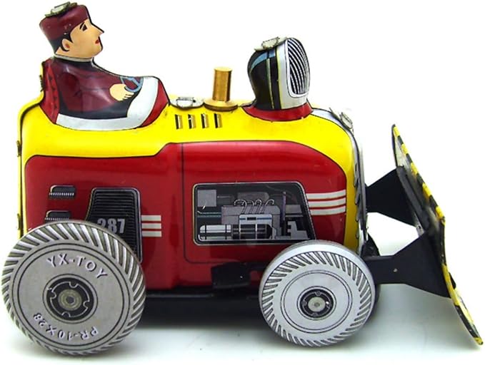 Charmgle Retro Wind-up Tin Toy, Small Bulldozer Nostalgic Toy Funny Gifts Adult Collection Metal Toy Home Decoration