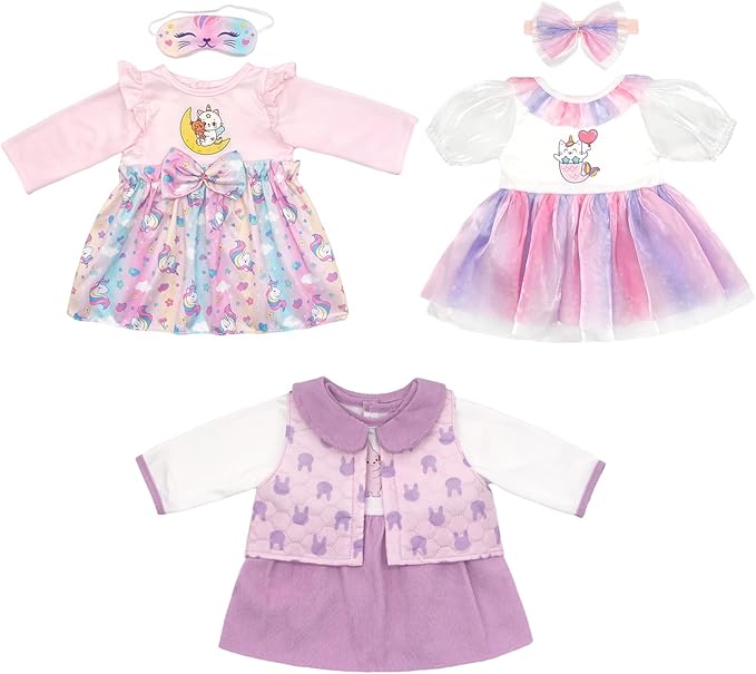 Ecore Fun 3 Set Reborn Doll Clothes, 6 Pcs Baby Doll Clothes for 20-22 Inch, Dolls Clothes and Accessories Dress Outfits Include Coat, Skirts, Headbands